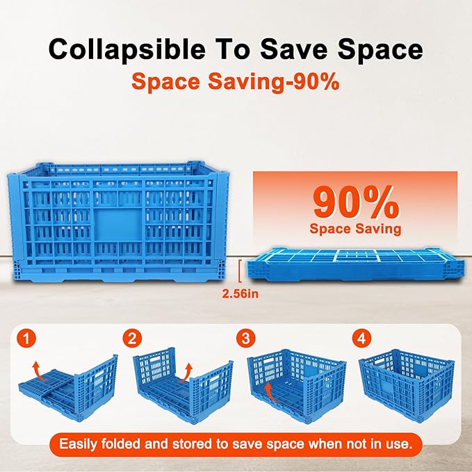 72L Collapsible Milk Crates with Handles, Plastic Storage Crates, Milk Crates for Storage, Foldable Storage Crate for Organizing, Grocery & Camping (1 pack) (23.6 "L × 15.7" W × 11.82 "H)