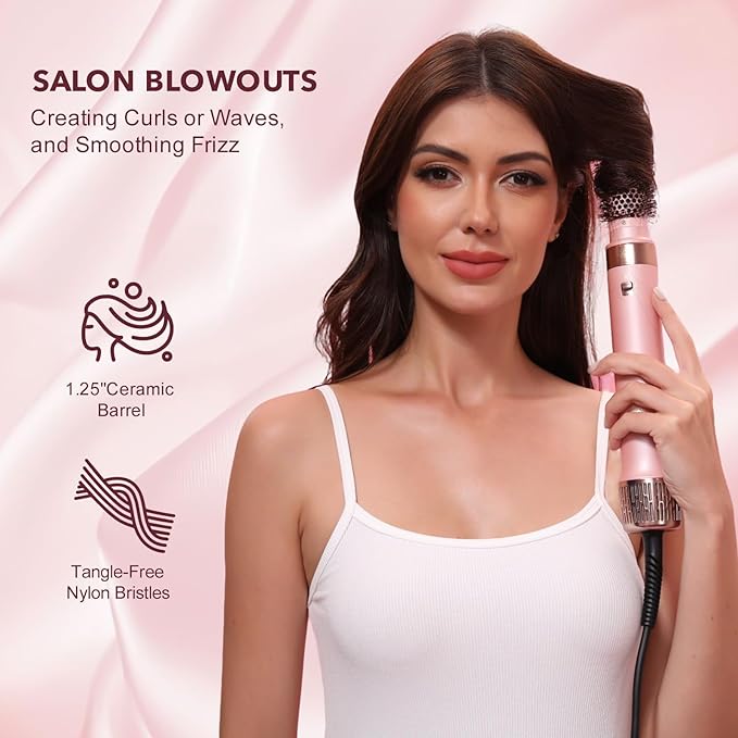Dual Voltage StyleVibe 8-in-1 Air Styler, Hair Dryer & Blow Dryer Brush with Travel Case - Auto Wrap Curls (L/R), Fast Drying, Thermal Brush for Blowouts & Frizz-Free Volume, No Heat Damage