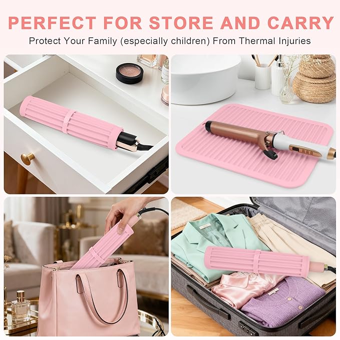 AMIJEAL Oversize Silicone Heat Resistant Mat for Hair Tools, Curling Iron Flat Iron Hair Straightener Holder Mat, Portable Hot Tools Sleeve Pad for Travel Vanity Salon(14.2" x 11.0")