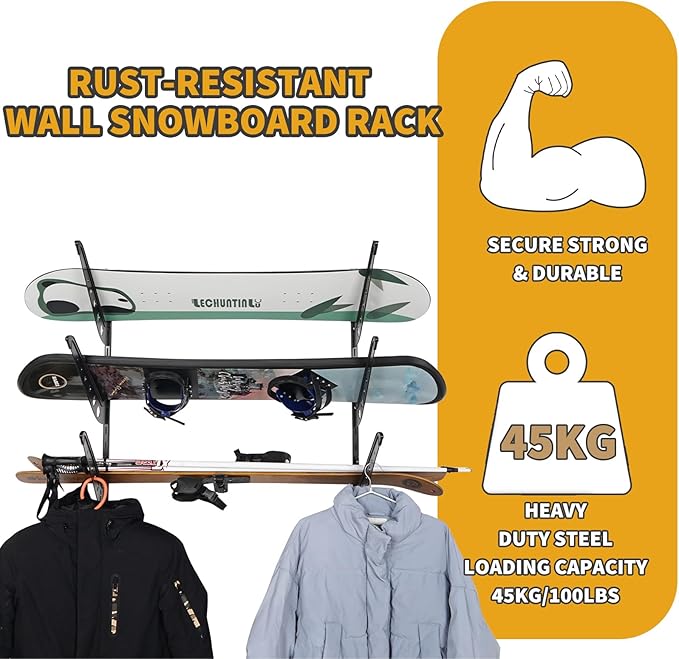 Snowboard Wall Racks, Adjustable Storage Rack for Ski, Surfboard, Wakeboard, Snowboard Wall Mount Display, White/Black