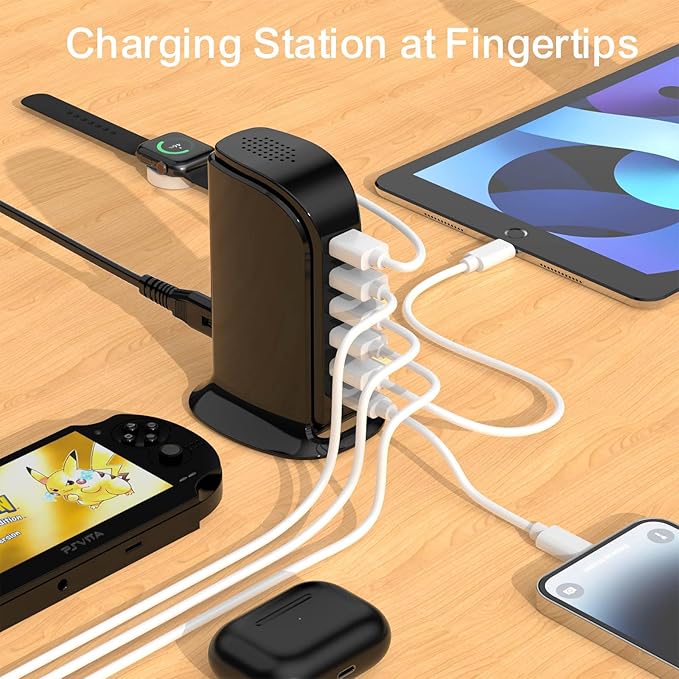 USB Charger Block with Type C, 6-Port Chargers for Multiple Devices, USB Charging Hub with Smart IC, Charger Station for Phone/Tablet/Gaming, Wall Charger Adapter Compact&Portable