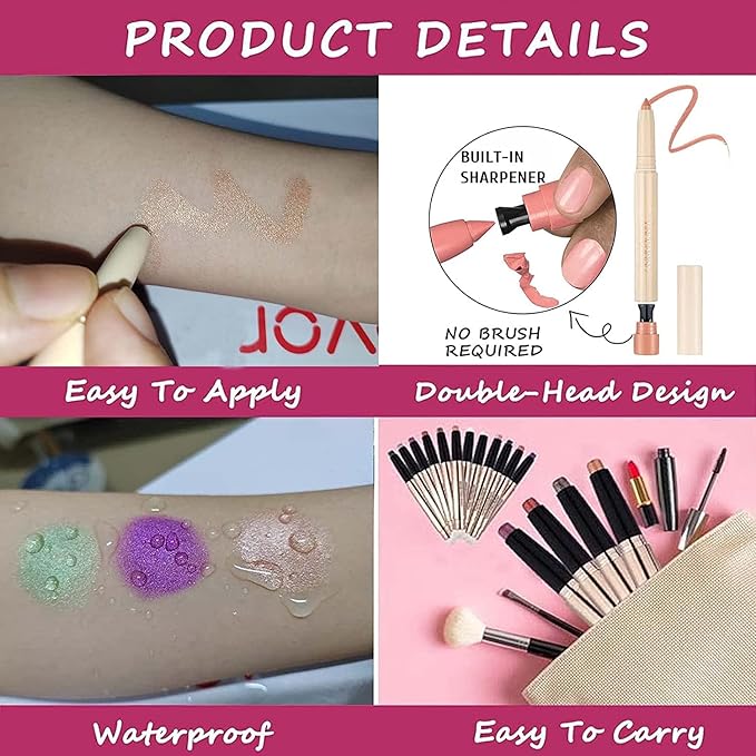 Eyeshadow Makeup, Waterproof Hypoallergenic Long Lasting Eye Liner, Highlighter Matte Cream Eye Shadow Stick, Glitter Primer Palette Shimmer Eyeliner Pen, Grass Green