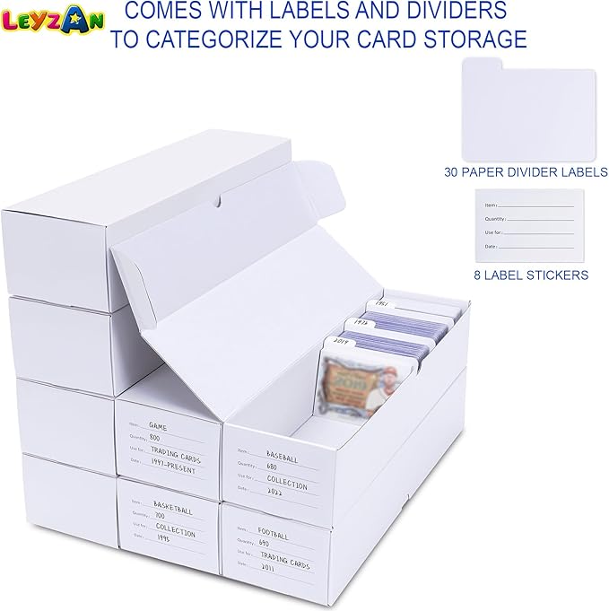 Trading-Card Storage Box, 8-Pack • 1000 Count Corrugated Cardboard Storage Box with dividers & labels for TCG/Magic/Mtg storage and Collection, 14.4 INCH Horizontal