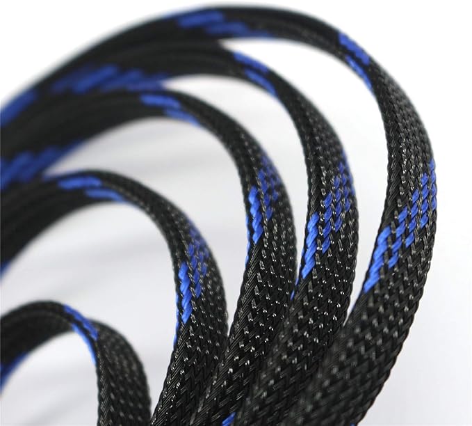 30ft PET Expandable Sleeving Wire Cable Sleeve (1/6", Steel Blue&Black)