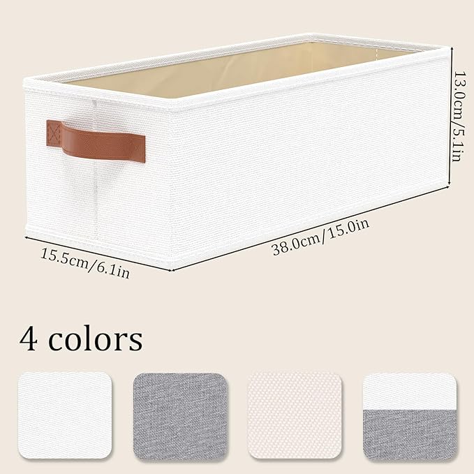 OUTBROS Storage Boxes, Fabric Bins With Handles, Foldable Baskets for Organizing, For bedrooms, living rooms, Shelves, White, 15 x 6.1 x 5.1 inch, 6-Pack