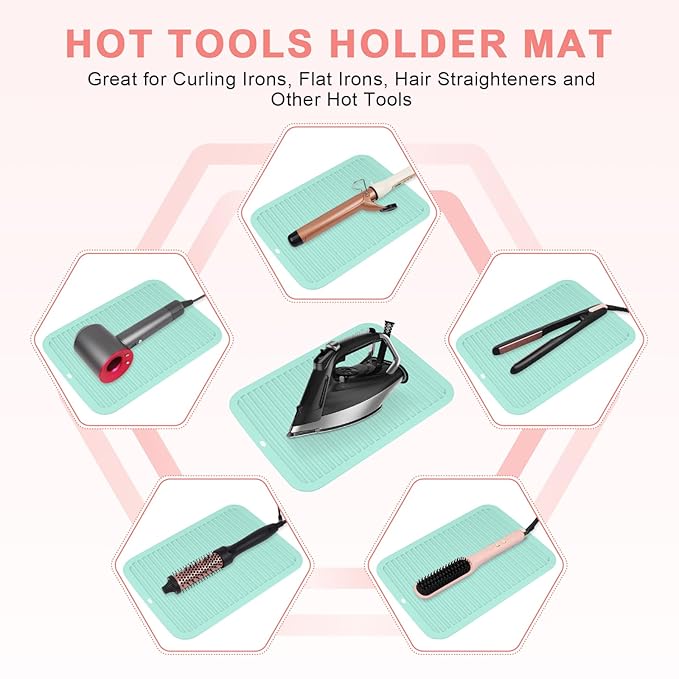 AMIJEAL Oversize Silicone Heat Resistant Mat for Hair Tools, Curling Iron Flat Iron Hair Straightener Holder Mat, Portable Hot Tools Sleeve Pad for Travel Vanity Salon(14.2" x 11.0")