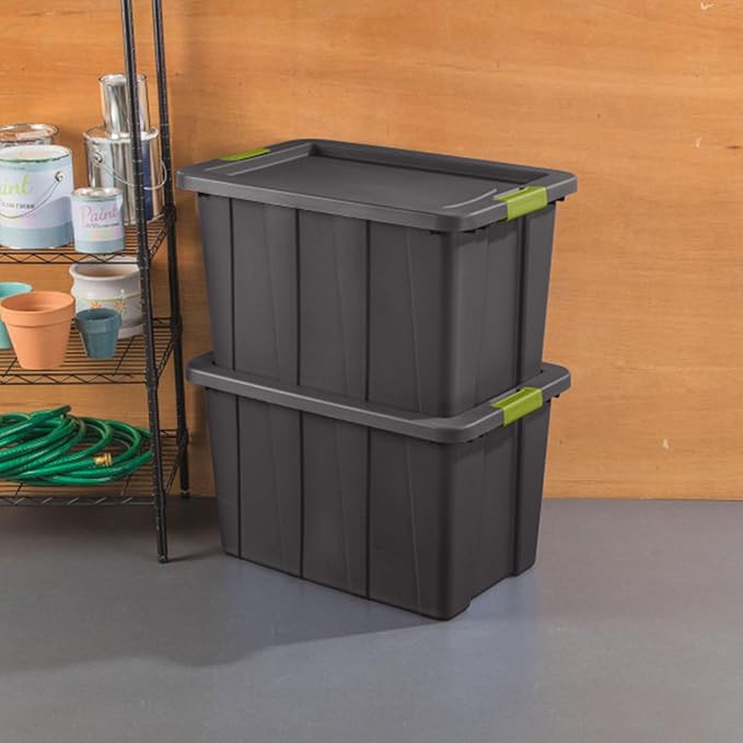 Sterilite 4-Pack Storage Bins with Lids, Heavy Duty Totes, Tuff1, 30 Gallon, Flat Gray