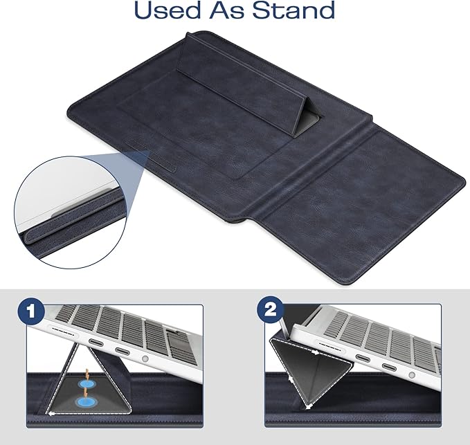 Fintie Sleeve Case for MacBook Air 13.6 A3240 A3113 A2681, Pro 14 A3434 A3401 A3185 A3112 A2992 A2918 A2779 A2442, MacBook Pro/Air 13 - PU Leather Slim Bag Cover with Stand Feature, Navy