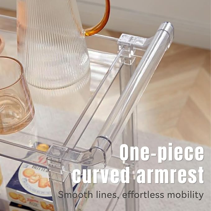 Acrylic Utility Rolling Cart, 3-Tier Clear Acrylic Storage Cart with Pulling Handle & 4 Wheels for Kitchen Dining Bathroom Laundry, Multifunction Serving Trolley for Small Spaces (Transparent)