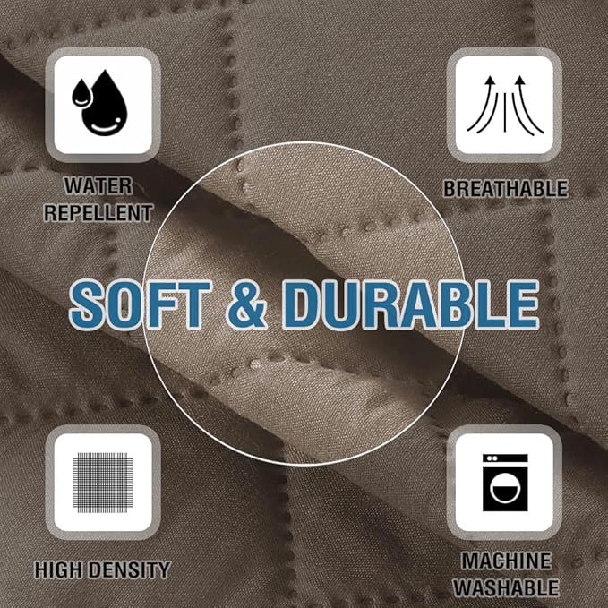H.VERSAILTEX Couch Arm Covers Water Resistant Armrest Covers for Sofa Remote Control Holder Sofa Armrest Organizer for Magazine, Tablet, Phone, iPad(Set of 2, Taupe/Beige)