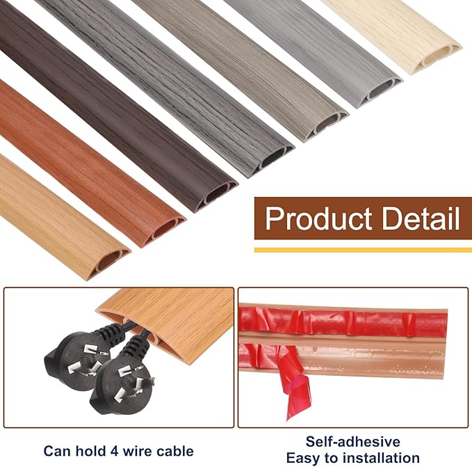 HARFINGTON 4ft Cord Cover Floor W0.6 x H0.33 Inner Channel PVC Hide Extension Cable Floor Wire Hider Wire Covers Protector for Prevent Cable Trips Cables Management, Wood Grey