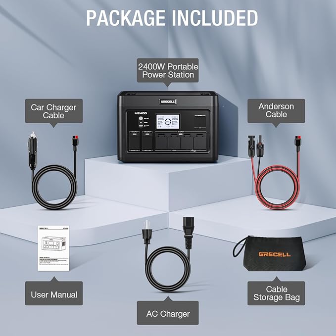 2400W Portable Power Station 1843Wh GRECELL Outdoor Solar Generator with 2400W(4800W Peak) 4 AC Outlets, Fast Charging Emergency Power Backup Battery UPS for Home Outage RV/Van Road Trip Camping