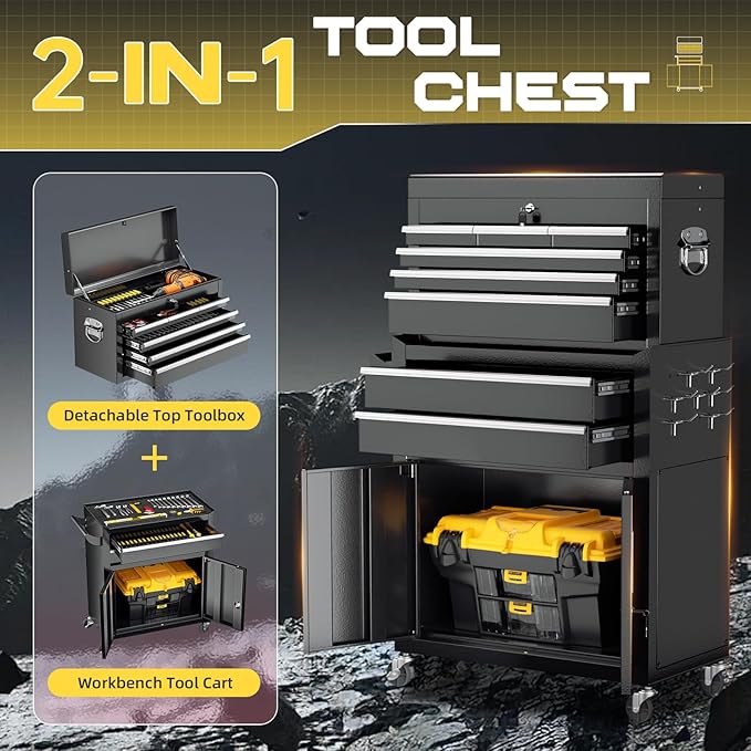 8-Drawer Rolling Tool Chest with Lock, Detachable Tool Cabinet Cart with Wheels, High-Capacity Mechanic Tool Organizer for Garage Workshop Warehouse Storage