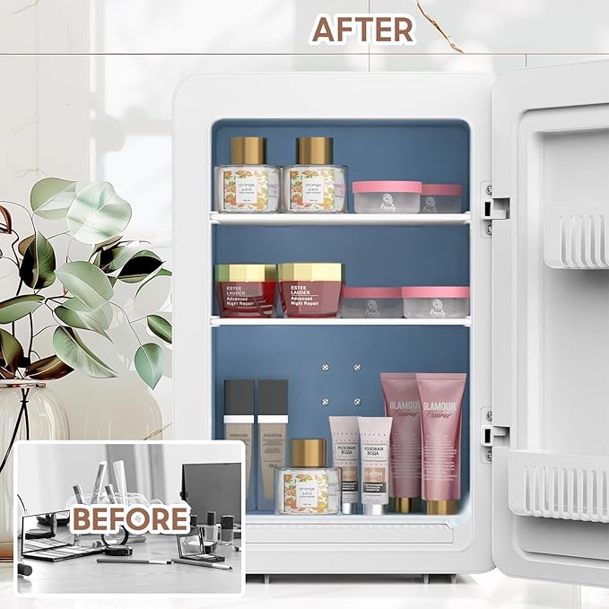 20L Skincare Fridge with Mirror & LED Lighting, 3-Mode Dimmable, Cooler & Warmer with Drip Tray for Makeup, Cosmetic, Beauty, Mini Beauty Fridge for Bedroom, Vanity, Car & Home Use