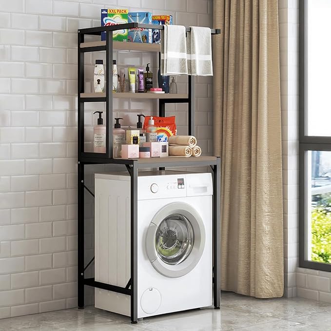 Gdrasuya10 3 Tier Over The Washer and Dryer Storage Shelf, Black Washing Machine Storage Utility Rack Freestanding Laundry Storage Shelf Organizer Space Save for Laundry Room Organization