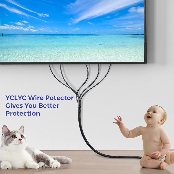 Cable Management Sleeves 1in - 2 Pack 6.6ft Split Braided Sleeve Black, Protectors From Pets, Wire Organizers, Flexible Wrap for Computer Cord Management