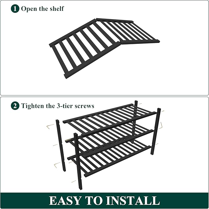 Smiry Bamboo Shoe Rack for Closet, 3 Tier Wooden Stackable Shoe Organizer, Free Standing Shoes Storage Shelf for Entryway, Front Door Entrance, Black