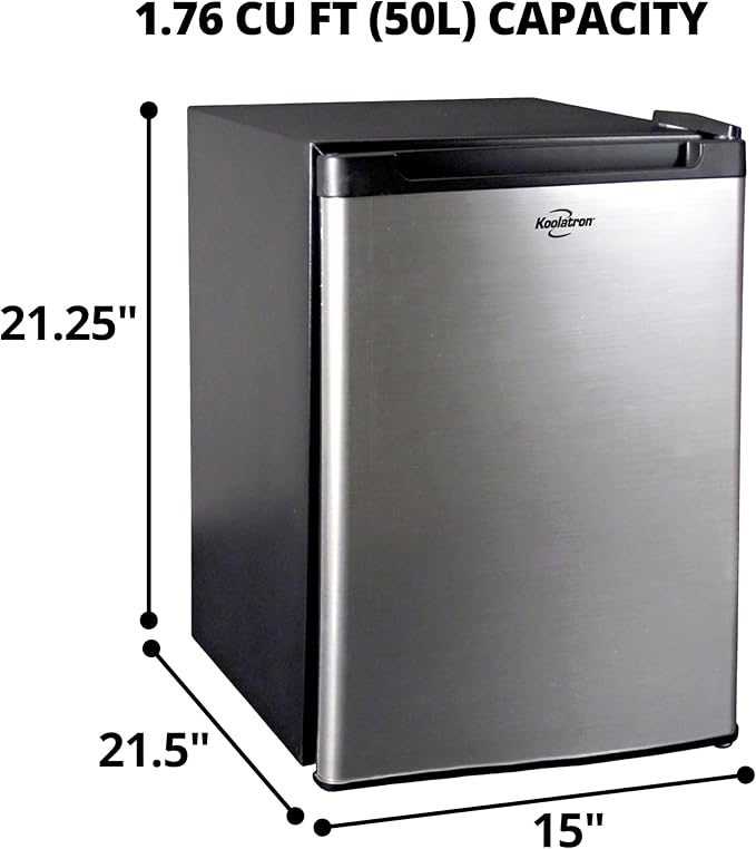Koolatron 12V / 110V Refrigerator - Mini Fridge for Trucks Cool Storage for Kitchen Bedroom Office Travel Camping Dorms Compact Free Standing Neveras Pequeñpara Apartment 1.76 cu.ft - Black