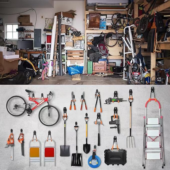Garage Hooks Pack of 12, Garage Storage System Hooks for Hanging Ladders, Bicycles, Power Tools and More Tools