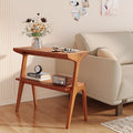 Solid Wood End Table, 2-Tier Side Table with Storage Shelf, Wooden Modern Accent Slim Bedside Table for Sofa, Living Room, Bedroom, Small Space, Easy Assembly, Cherry