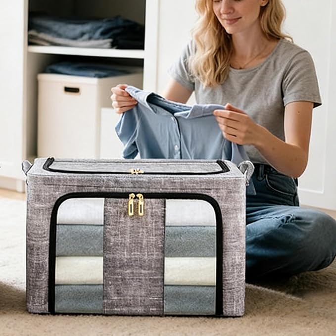 Clothes Storage Bins 50x40x33cm, 66L Waterproof Foldable Fabric Container, Ideal for Bedroom, Closet, Apartment, Home, Bed Sheets, Comforters, Toys, Garments