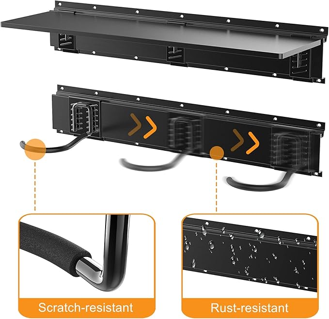 TORACK Bike Storage Rack with Shelf, 6 Bikes Hangers for Garage, Space Saving Bike Rack Wall Mount, Holds Up to 600 LBS