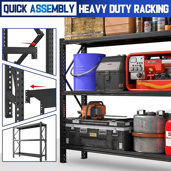 Heavy Duty Garage Shelving Units,5000LBS Deep Storage Shelves,Adjustable Metal Shelves,Large Steel Storage Racks,Industrial Shelving for Shop,Warehouse,Basement (Black, 19.7" D*66.9" W*63" H, 3 tier)