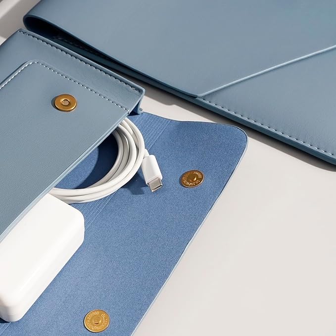 PU Leather Laptop Sleeve 13 Inch Compatible with 2024 13inch MacBook Air M3,13 MacBook Pro M2, Surface Pro 3 4 5 6 7, Dell XPS 13 with Small Pouch, Mouse Pad and Cord Organizer Color Blue