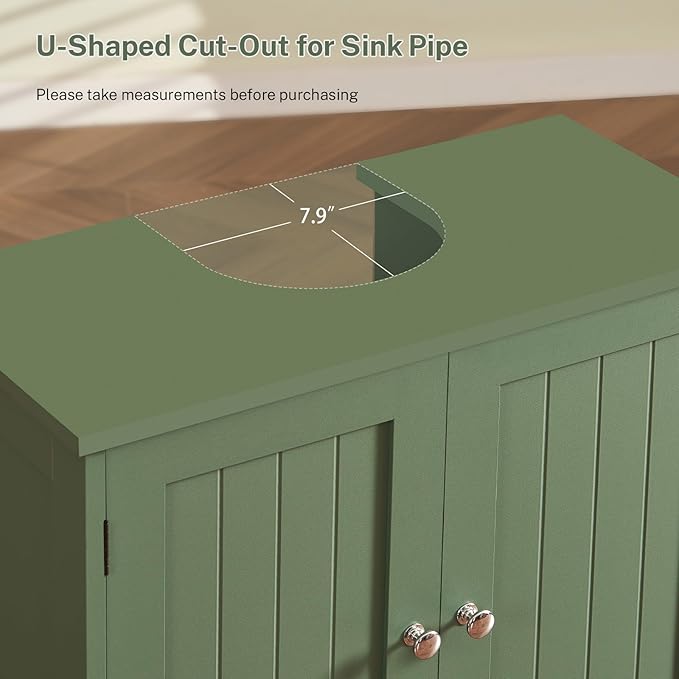 TEENFON Pedestal Sink Storage Cabinet, Under Sink Cabinet with 2 Doors & Shelf, Under Bathroom Sink Cabinet, Pedestal Sink Storage for Bathroom, Green