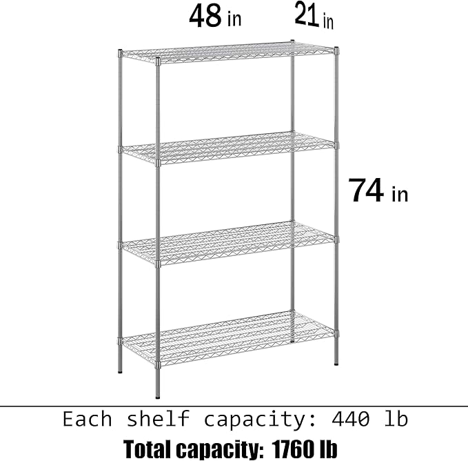 21" Deep x 48" Wide x 74" Height Wire Shelving Kit | 4-Tier | NSF Commercial Storage Rack Unit