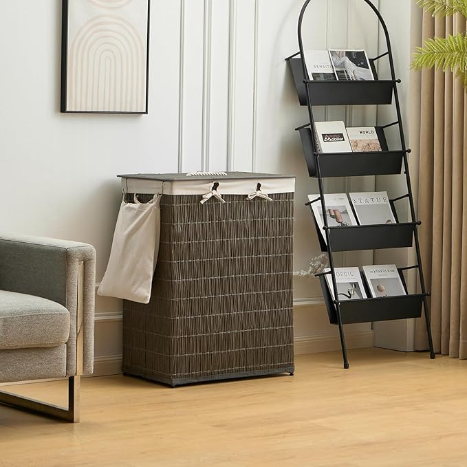 Laundry Hamper with Lid, 52.8 Gallon(200L) Large Laundry Basket 2 Removable Liner Bags, Synthetic Rattan Clothes Hamper with Side Pocket, laundry organization for bathroom, laundry room, Grey