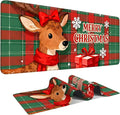 Merry Christmas-Elk Gaming Mouse Pad 31.5"x11.8"Desk Mat Anti-Slip Rubber Base & Durable Stitched Edges for Gamers Smooth Mouse Writing Surface for Desk Office/Home