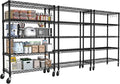PrimeZone 74''H Wire Shelving 1250lbs 5 Tier Storage Shelves with Wheels NSF Certified Heavy Duty Steel Metal Shelf Adjustable Rolling Rack Kitchen Garage Closet Pantry Laundry 74''HX36''WX14''D 3PCS