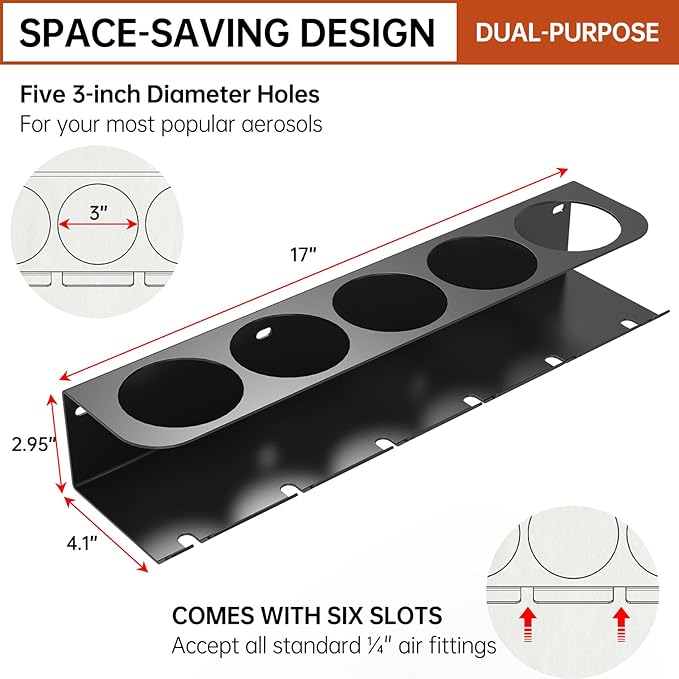 woiron Pneumatic Tool Holder/Aerosol Rack Combo, Wall Mounted Spray Can Bottle Holder, Air tool organizer, for Garage and Workspace - Black