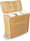 The Basket Lady 3-Compartment Wicker Laundry Sorter Hamper, 30 in L x 15 in W x 28 in H, Sandstone