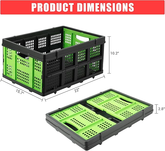 55L Collapsible Crates for Storage,Stackable & Collapsible Milk Crates, Stackable Storage Baskets, Folding Storage Containers for Organizing Tools, Books, Food, Drinks, Camping & Transport