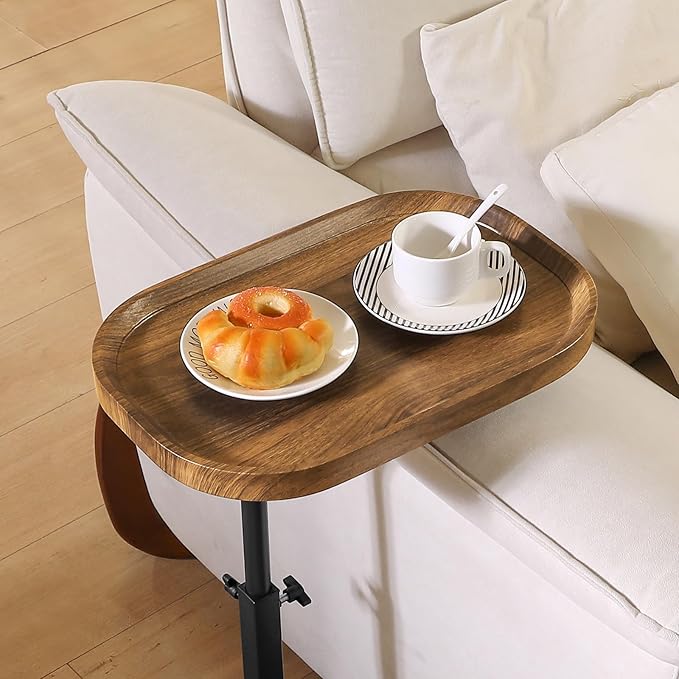 360° Swivel TV Dinner Tray Table for Living Room and Bedroom, Adjustable Height C Shaped End Table for Couch, Couch Tables That Slide Under, C Shaped Side Table for Sofa, Bed,Snack