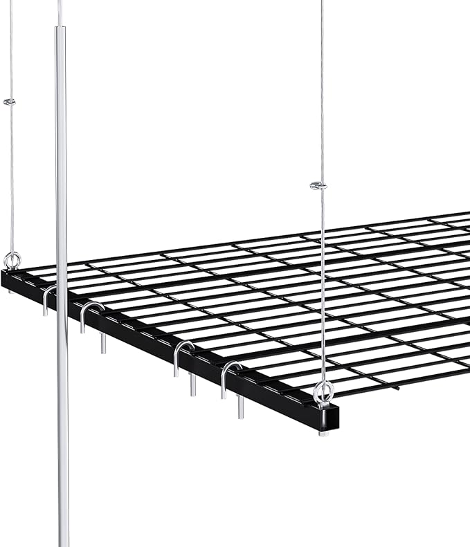 Montary 4x4 FT Overhead Garage Storage Rack for 10-12 FT Ceiling, Adjustable Ceiling Storage Rack with Safety Lock, 250LBS Capacity All-Steel Construction Heavy-Duty Garage Lifting Organizer