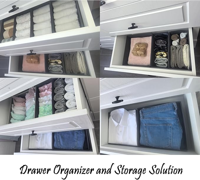 Socks Drawer Organizer Set of 3 Pack Khaki, 11' Small Underwear Dividers, Closet Cabinet Dresser Wardrobe Storage Boxes for Panty Stockings Leggings Bra