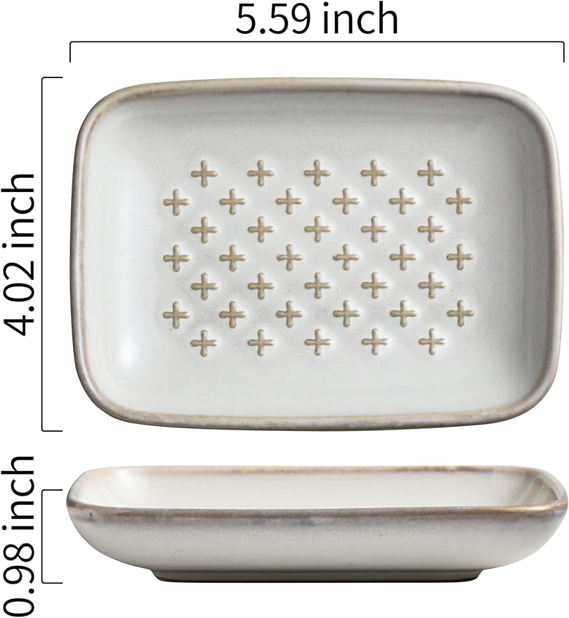 Gomakren Soap Dish, Shower Soap Holder, Christmas Ceramic Soap Dishes for Bar Soap Sponge Shampoo, Soap Saver Tray for Bathroom Kitchen Sink Counter, 5.5 Inch, Beige