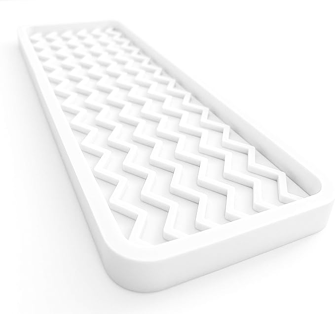 Happitasa Silicone Kitchen Sink Organizer Tray, Sponge Holder and Countertop Protector | Bathroom and Kitchen Soap Dish and Dispenser Tray (White, 12" x 4", 9.2 Ounces, Zigzag)
