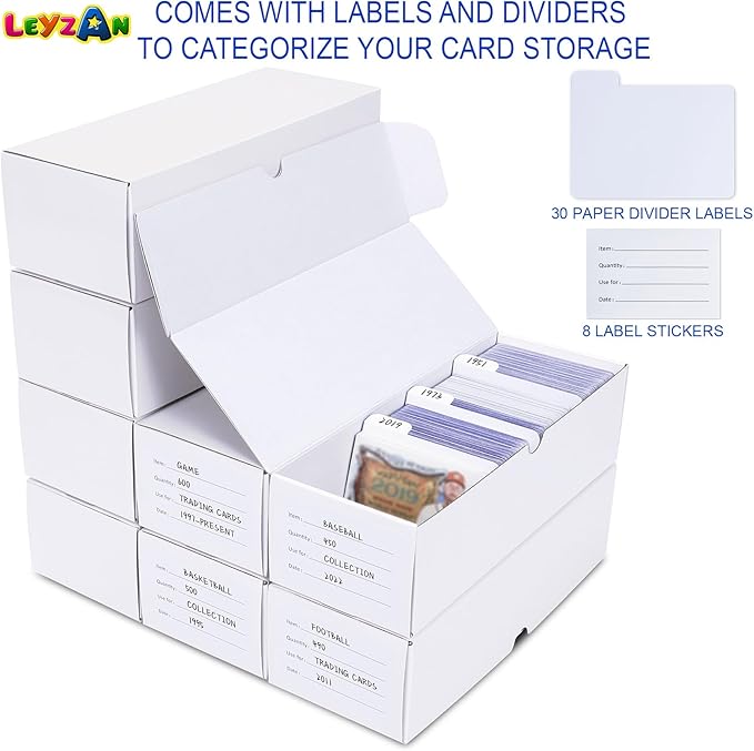 Trading-Card Storage Box, 8-Pack • 600 Count Corrugated Cardboard Storage with dividers & labels for TCG/Magic/Mtg storage and Collection, 10.4 INCH Horizontal