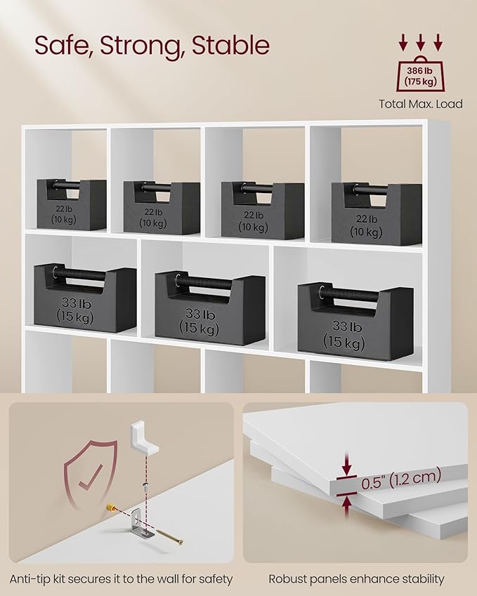 VASAGLE Custos Collection - Bookshelf, 3-Tier Bookcase, Book Shelf, Open Storage Shelf, 9.4 x 49.6 x 39.4 Inches, for Living Room, Home Office, Dining Room, Cloud White ULBC454W01