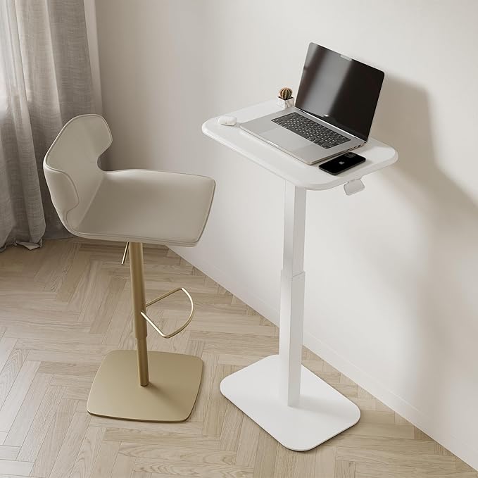 Ergohome™ ELEVANCE Table™ Height Adjustable Minimalist Tables, Laptop Desk, Living Room, Small Side Table, Drink Coffee End Table, Sofa Table, Study and Small Spaces (White Base Cloud White Top)