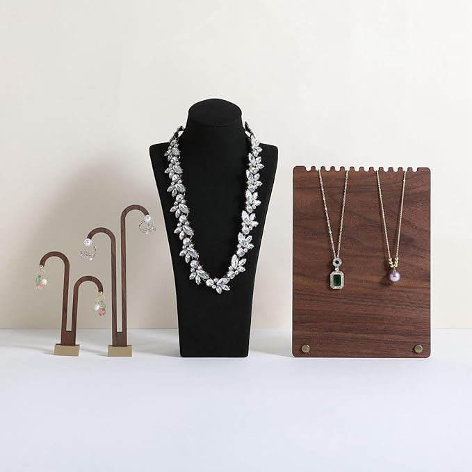 GemeShou Black necklace storage organizer for sale, Velvet necklace holder stand, jewelry bust display stands, Jewelry Mannequin for Countertop, Showcase【Black-Medium height 10.43 inch】
