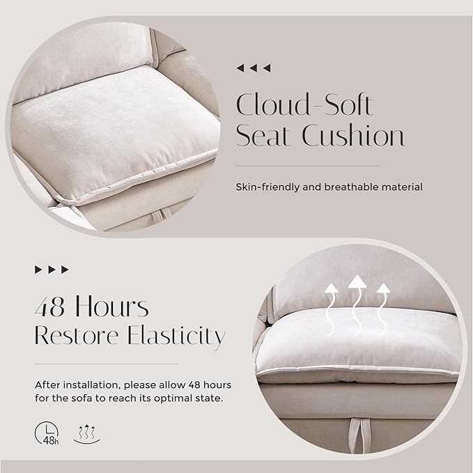88.98" Sectional Couches for Living Room, Cloud Couch Sectional with Large Storage, U-Shape Modular Sectional Sofa with Ottoman, 5 Seater Chenille Sofa with Pillow for Apartment, Bedroom, Beige