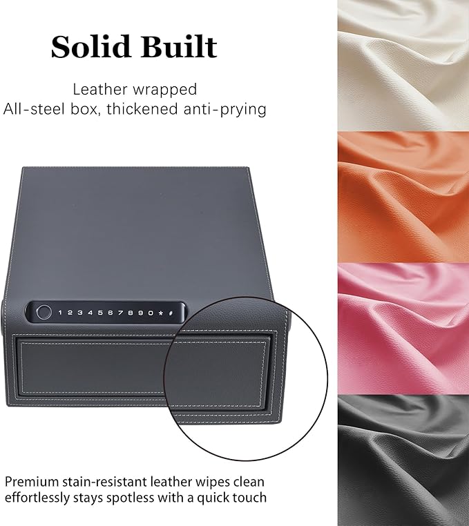 Jewelry Safe with Drawers，Biometric Fingerprint safe, Slide-Away Handgun Safe for Pistols, Leather Wrapped Jewelry Storage Safe, Digital Keypad & Quick-Access Drawer (Grey- 1 Drawer)