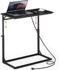 Vagusicc C Shaped End Table with Charging Station, C-Table End Table Adjustable Height Side Table for Couch, Large Couch Tables,Slide Under Sofa Tables TV Tray Arm Tables for Living Room,Bedroom,Black