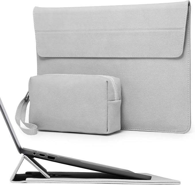 HYZUO 13 Inch Laptop Sleeve with Stand Feature for MacBook Air 13 M4 M3 M2 M1 2025-2018, MacBook Pro 13 M2 M1, 13" iPad Pro/Air, Surface Pro, with Carry Bag, Light Gray