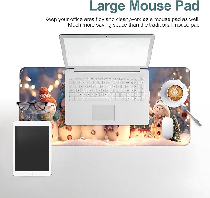 Six Snowmen Gaming Mouse Pad 31.5"x11.8"Desk Mat Anti-Slip Rubber Base & Durable Stitched Edges for Gamers Smooth Mouse Writing Surface for Desk Office/Home